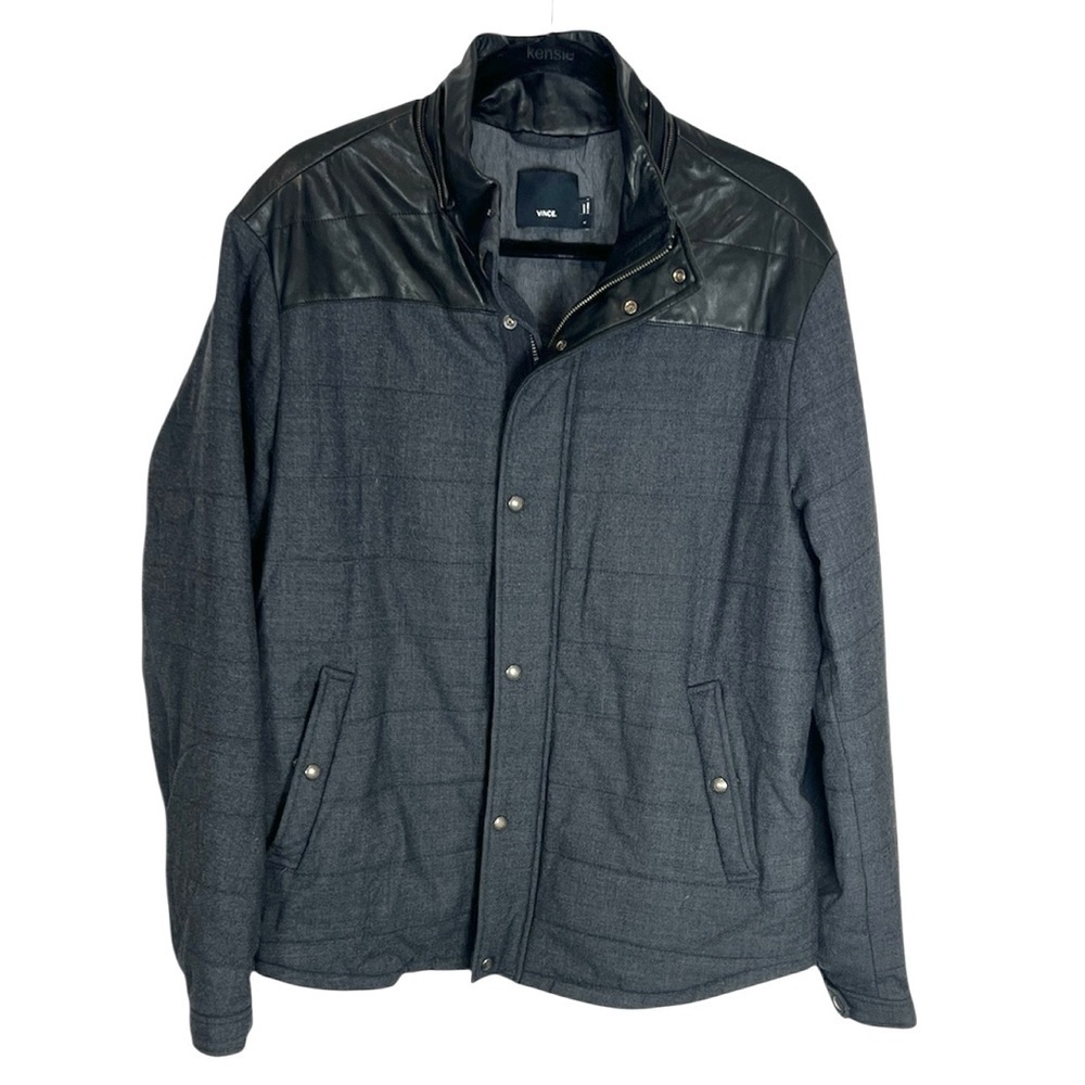 Vince men’s gray wool black leather trim jacket size large
